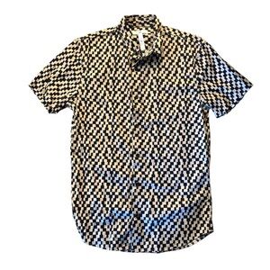 BP. Men’s Button-Up in Black and Cream Geo Print